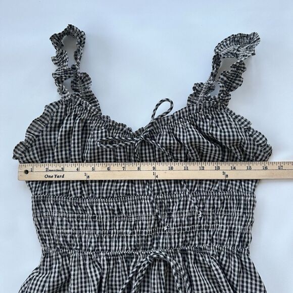 Storia Gingham Midi Dress Size Medium Black White Elastic Tie Waist - Picture 6 of 9